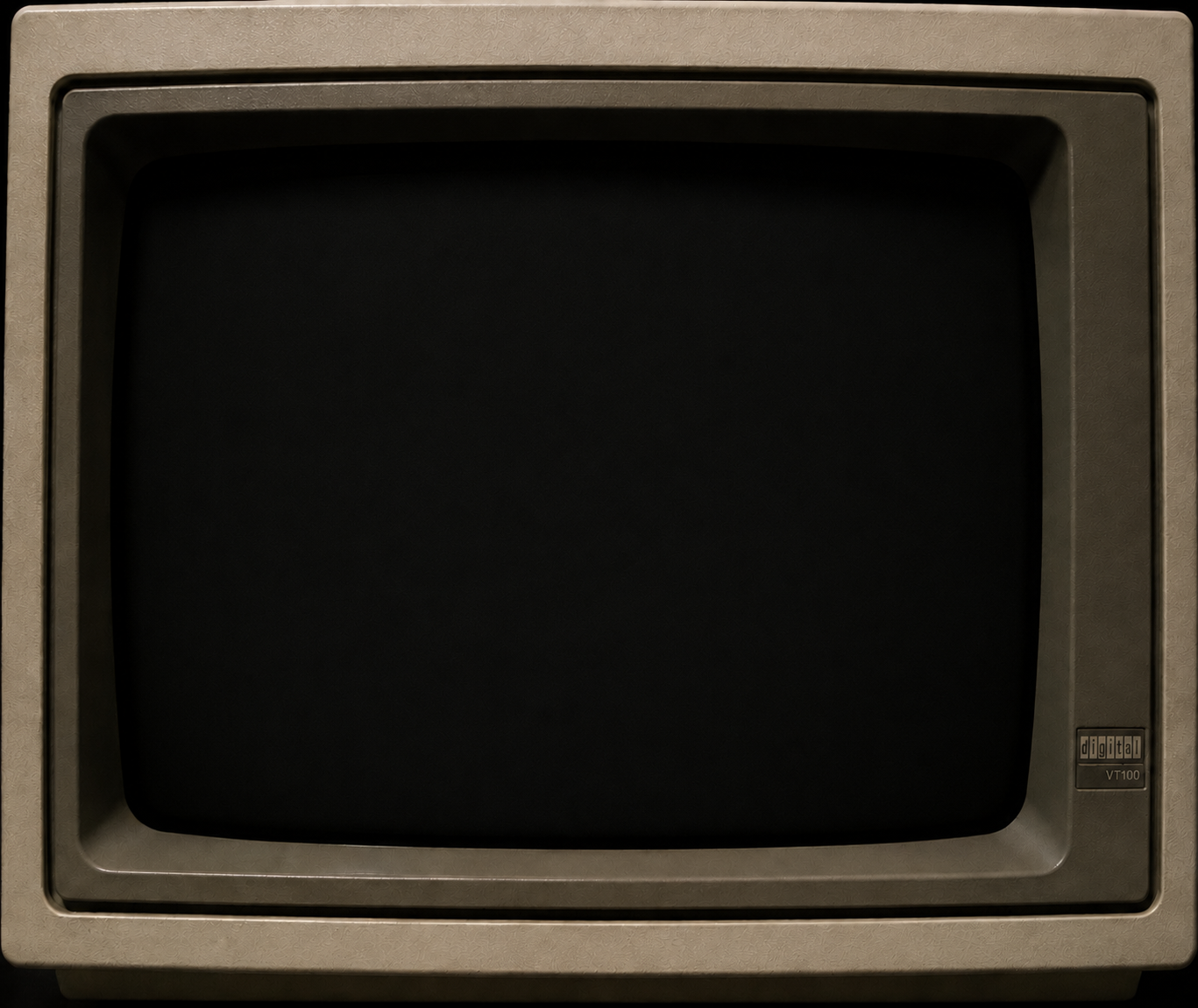 A close-up blank VT100-style terminal screen for focused interaction.